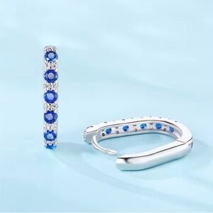 New Sterling Silver Sapphire Hoop Earrings​